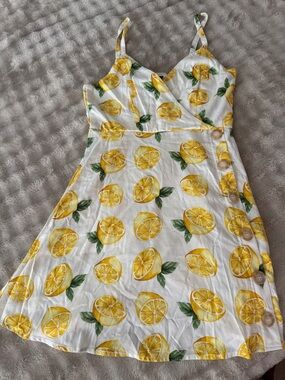 Yellow Lemon Print Summer Dress - Sleeveless Wrap Sundress